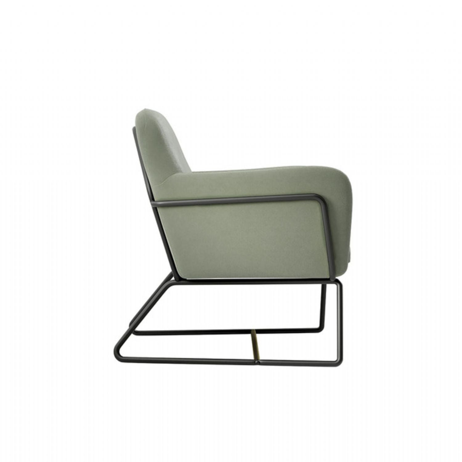 Green Velvet Upholstered Modern Curved Lounge Armchair with Black Metal Frame