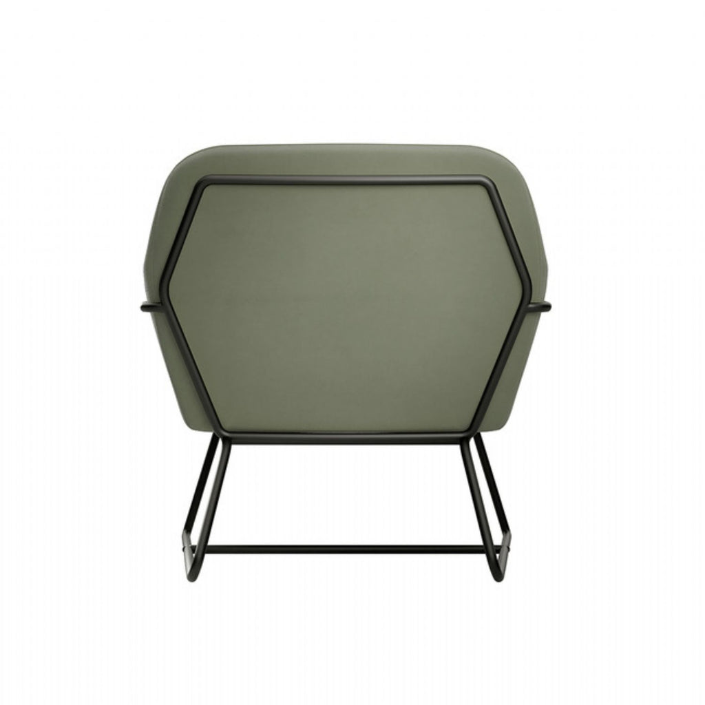 Green Velvet Upholstered Modern Curved Lounge Armchair with Black Metal Frame
