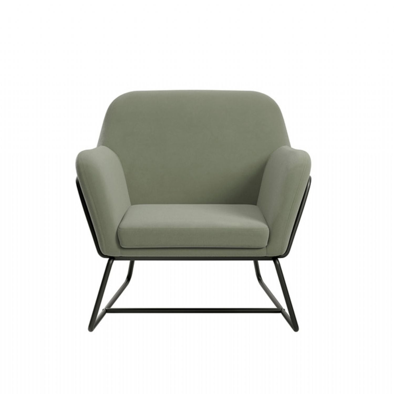 Green Velvet Upholstered Modern Curved Lounge Armchair with Black Metal Frame