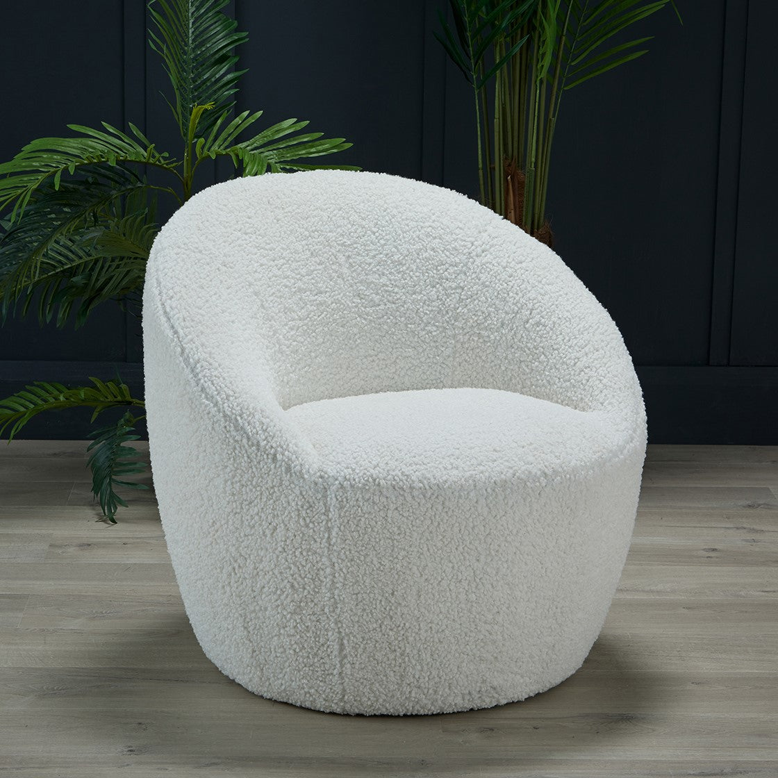 Modern White Shearling Upholstered Accent Chair with Wooden Frame