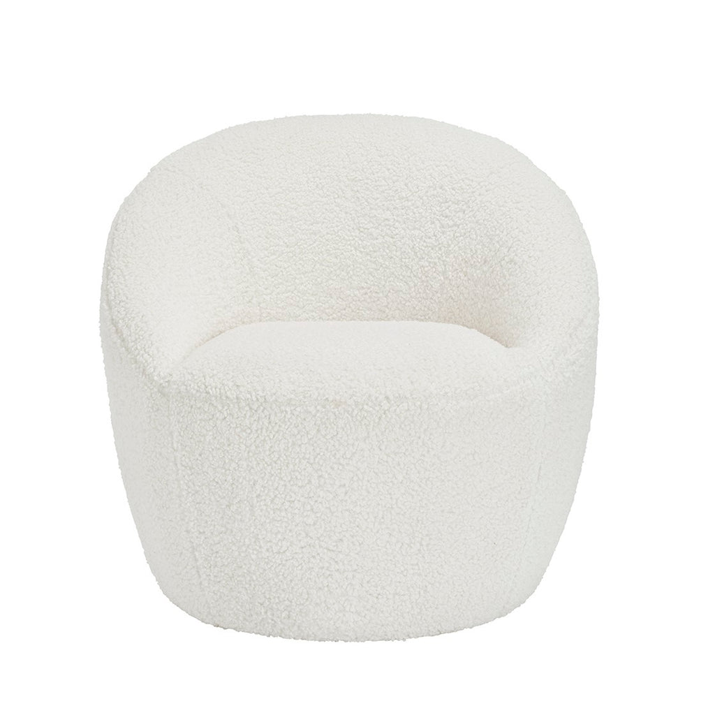 Modern White Shearling Upholstered Accent Chair with Wooden Frame