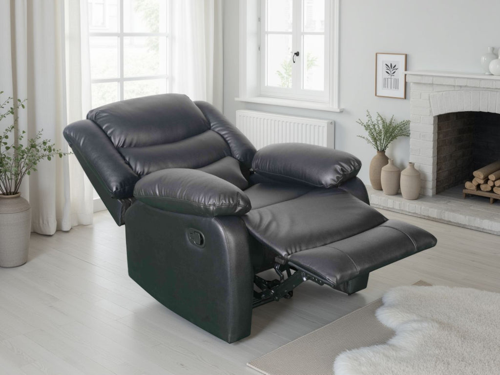 Black Leather Effect Manual Recliner Armchair Padded Amrs