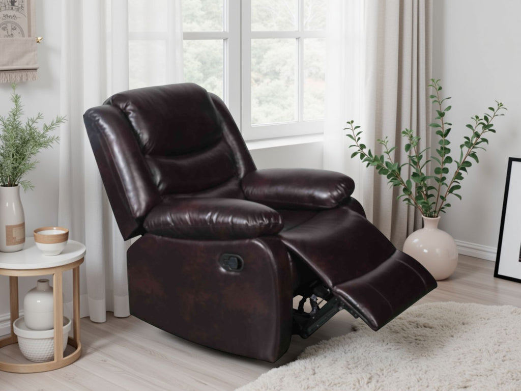 Brown Leather Effect Manual Recliner Armchair Padded Arms