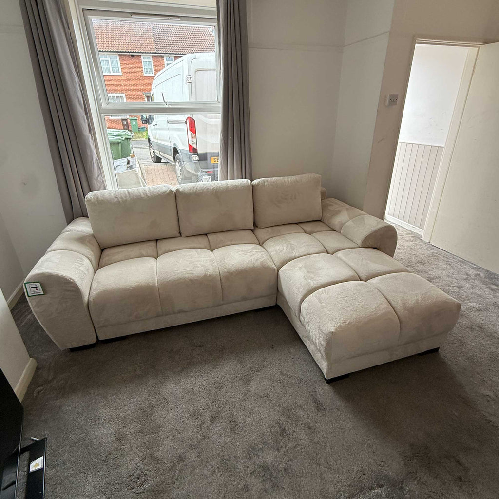 Cream Fabric Large Convertable Corner Sofabed with Storage