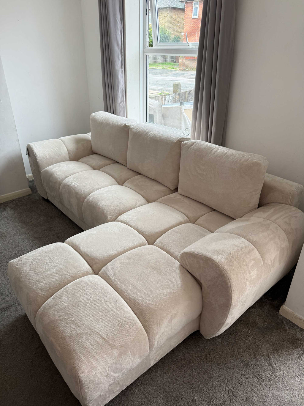 Cream Fabric Large Convertable Corner Sofabed with Storage
