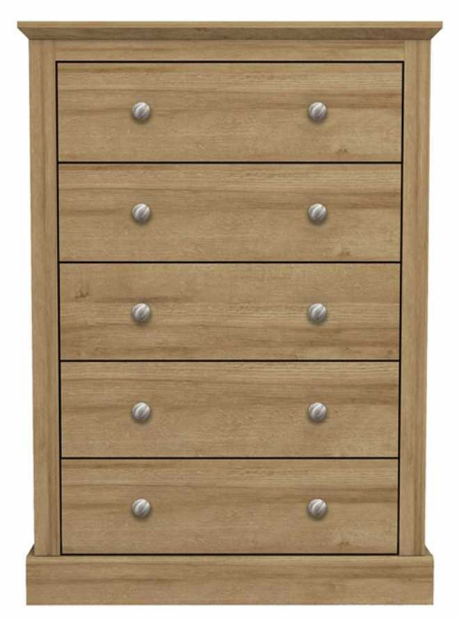 Traditional Oak Finish Wooden Bedroom Chest of 5 Drawers