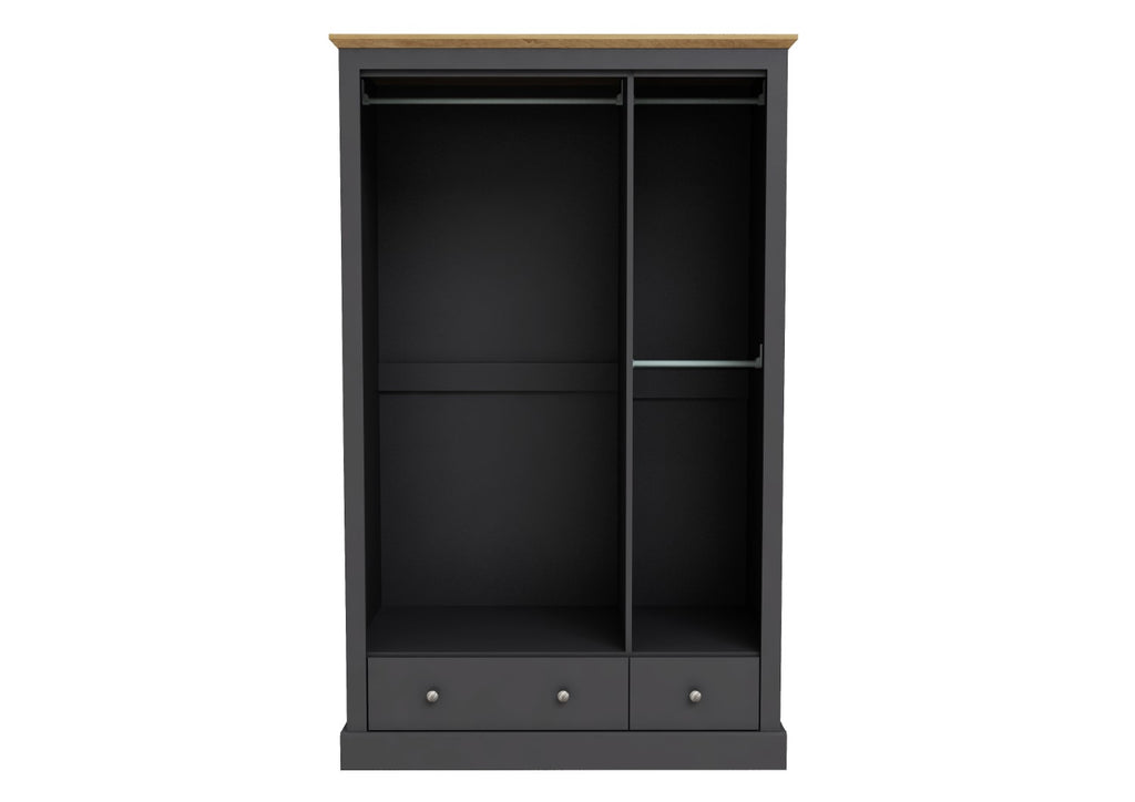 Charcoal Black 3 Door 2 Drawer Triple Wardrobe with Oak Top