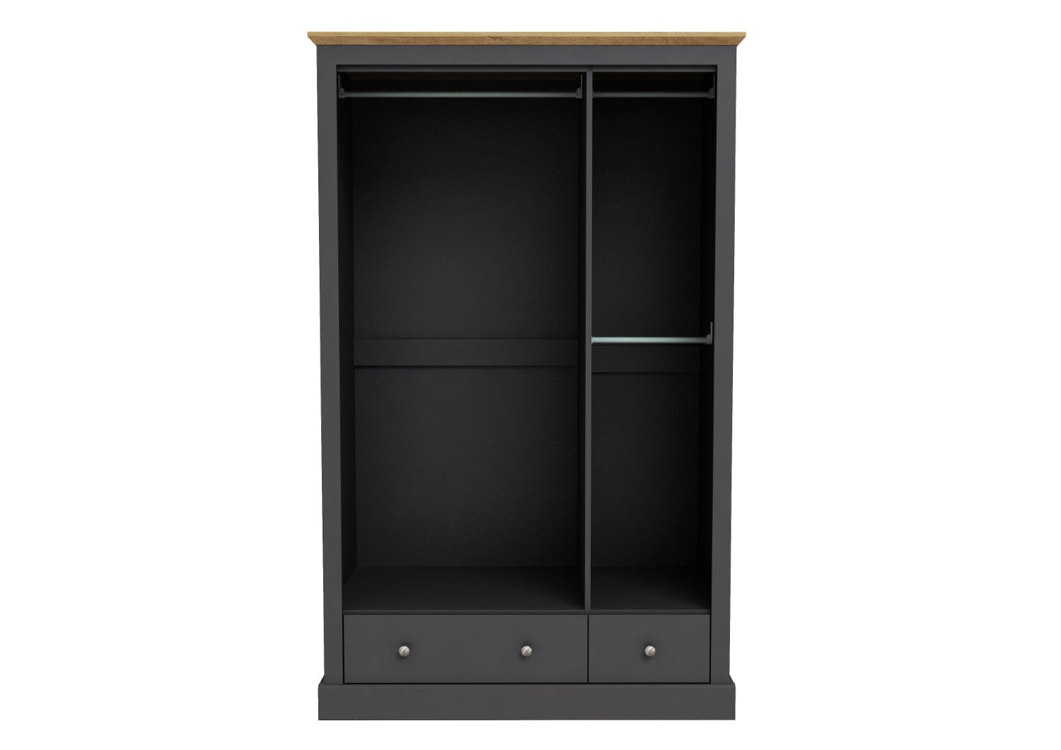 Charcoal Black 3 Door 2 Drawer Triple Wardrobe with Oak Top