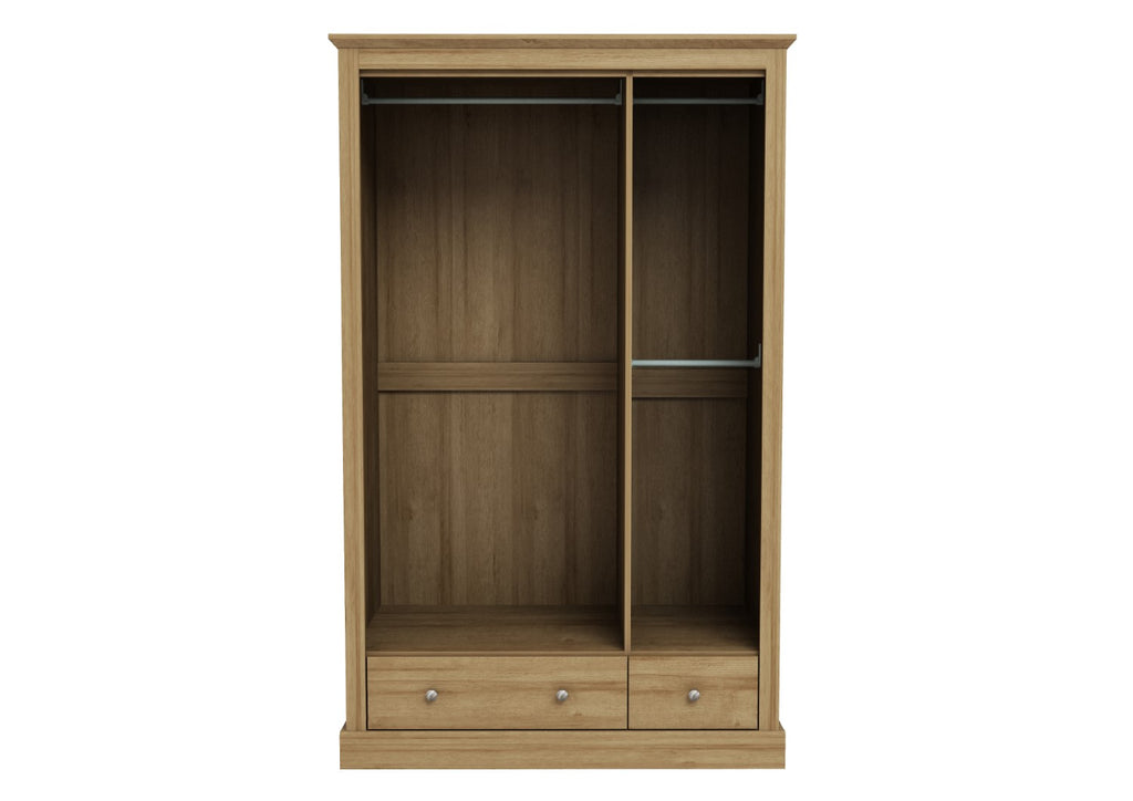 Oak Effect 3 Door 2 Drawer Triple Wardrobe with Internal Shelves