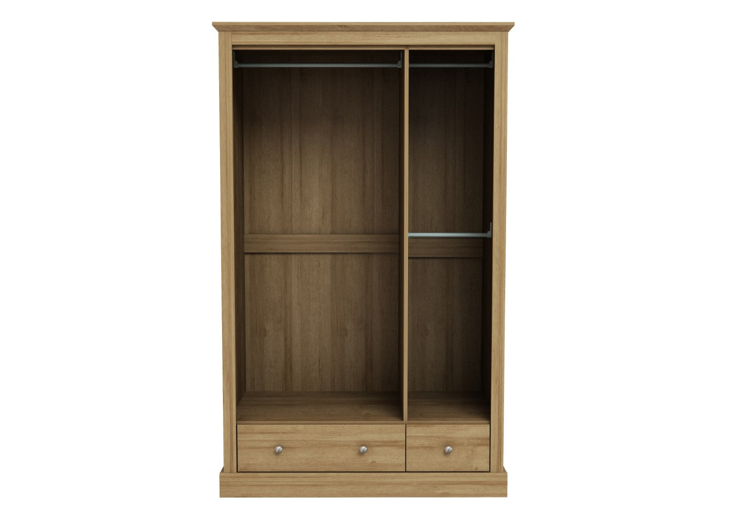 Oak Effect 3 Door 2 Drawer Triple Wardrobe with Internal Shelves