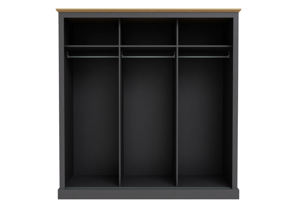 Charcoal Painted Oak Effect Top Triple Sliding Wardrobe with Central Mirror
