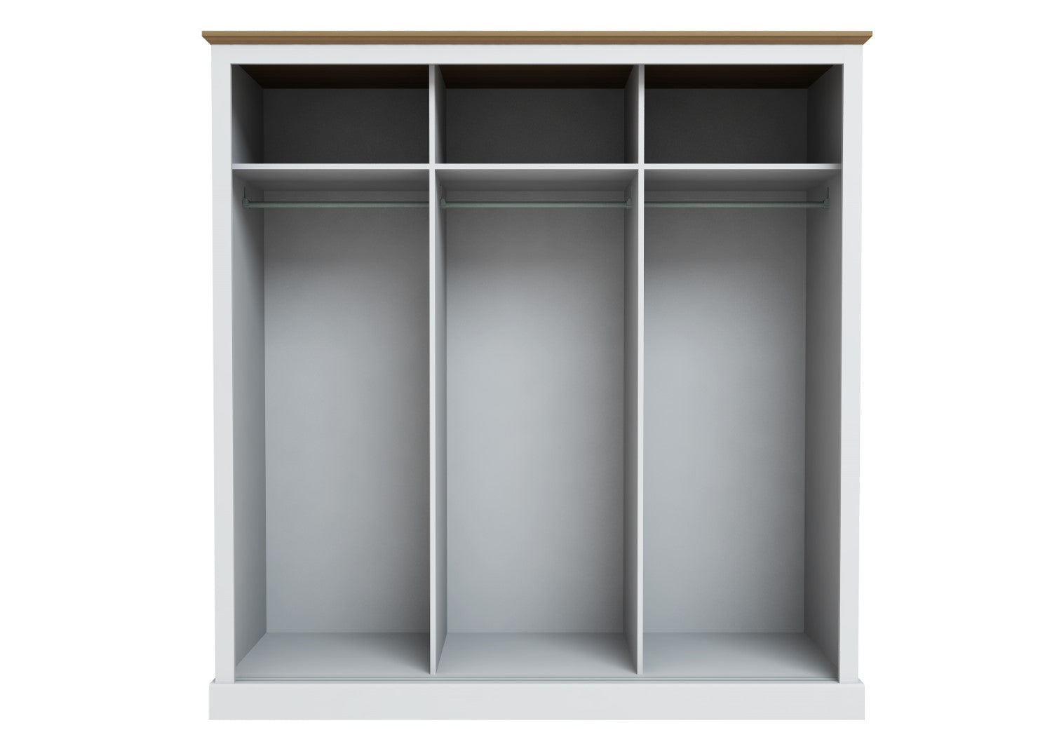 White Painted 3 Door Sliding Centre Mirror Wardrobe Oak Top