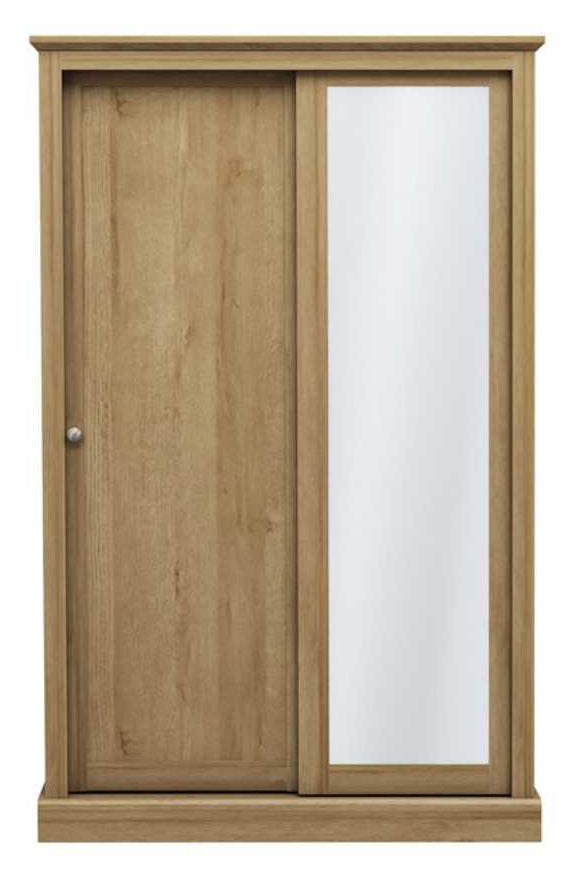 Oak Effect 2 Door Double Sliding Wardrobe with Full Length Mirror