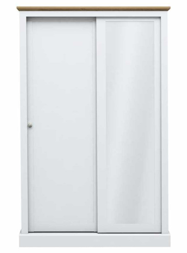 White and Oak Top 2 Door Double Sliding Wardrobe with Mirror
