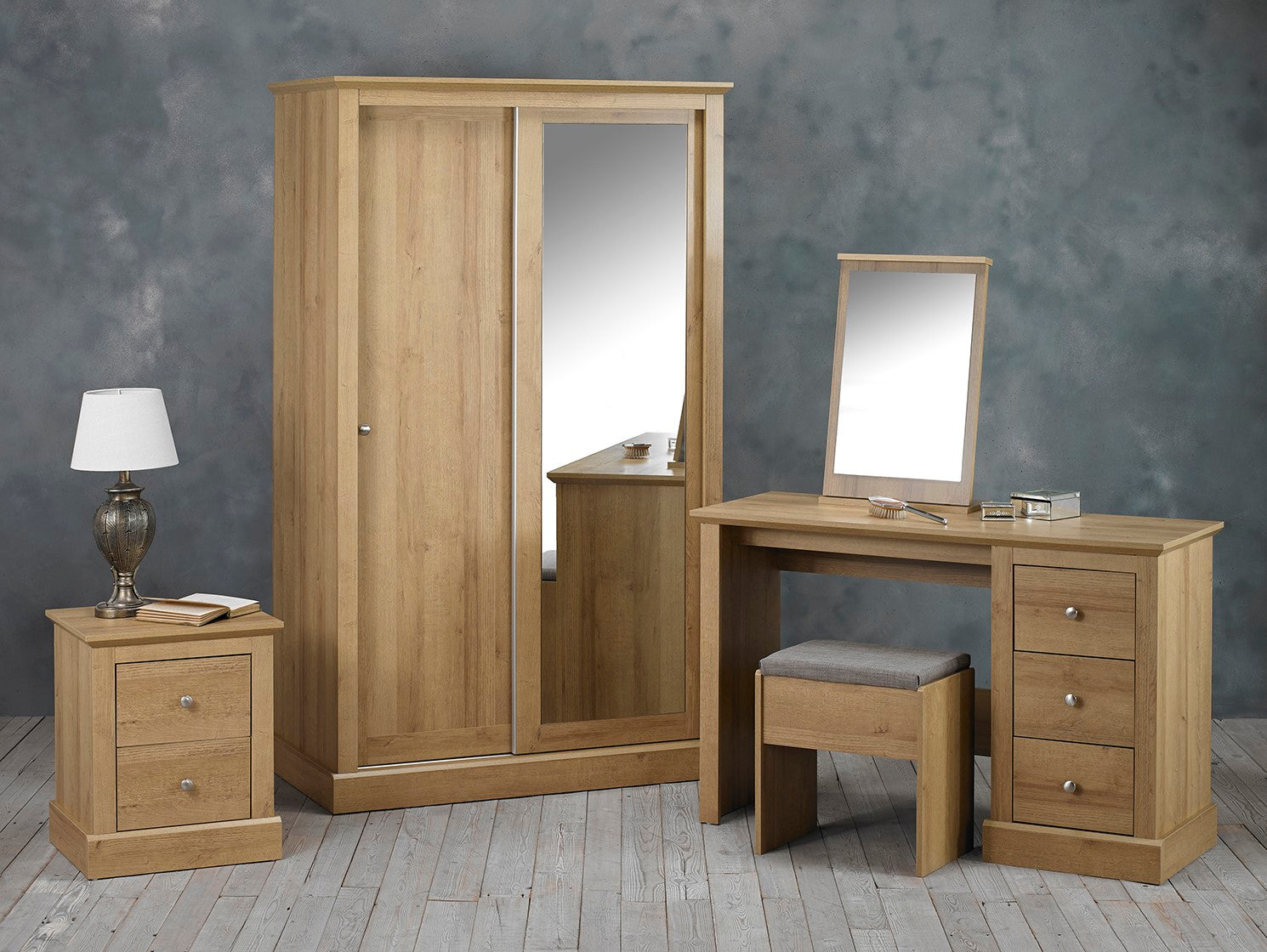 Oak Effect 2 Door Double Sliding Wardrobe with Full Length Mirror