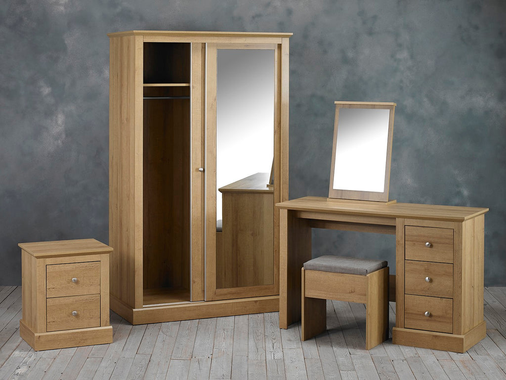 Oak Effect 2 Door Double Sliding Wardrobe with Full Length Mirror