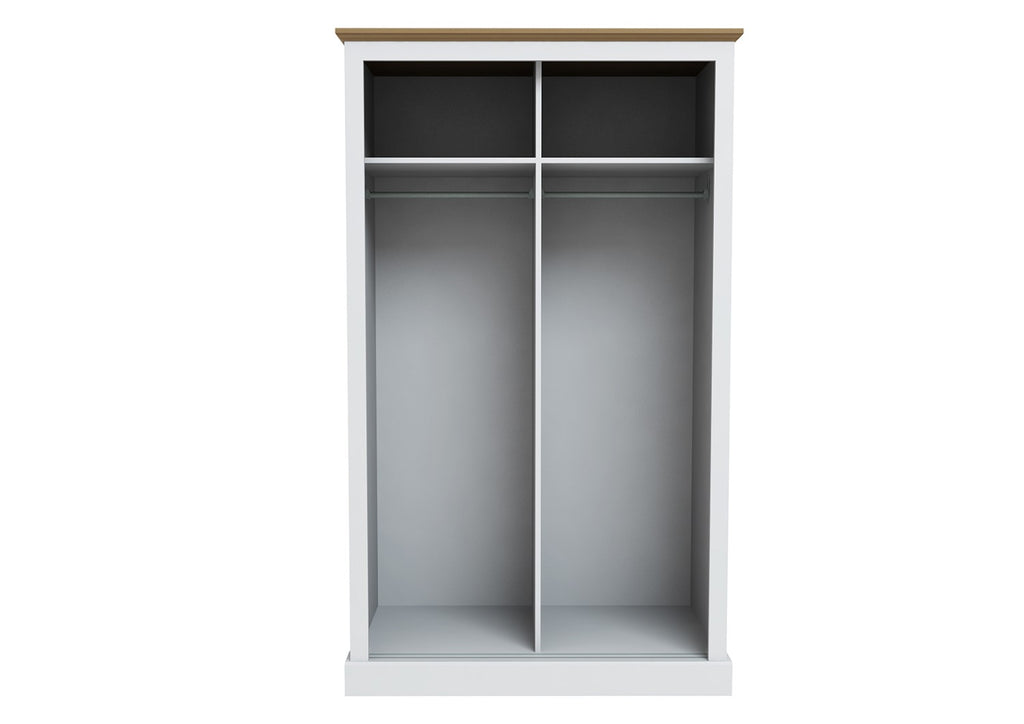 White and Oak Top 2 Door Double Sliding Wardrobe with Mirror