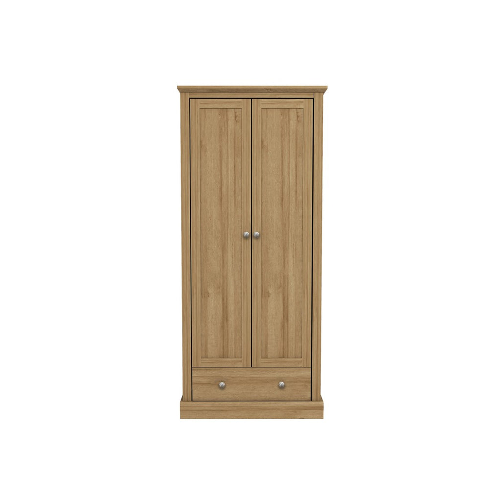 Traditional Oak Effect 2 Door 1 Drawer Wardrobe with Hanging Rail