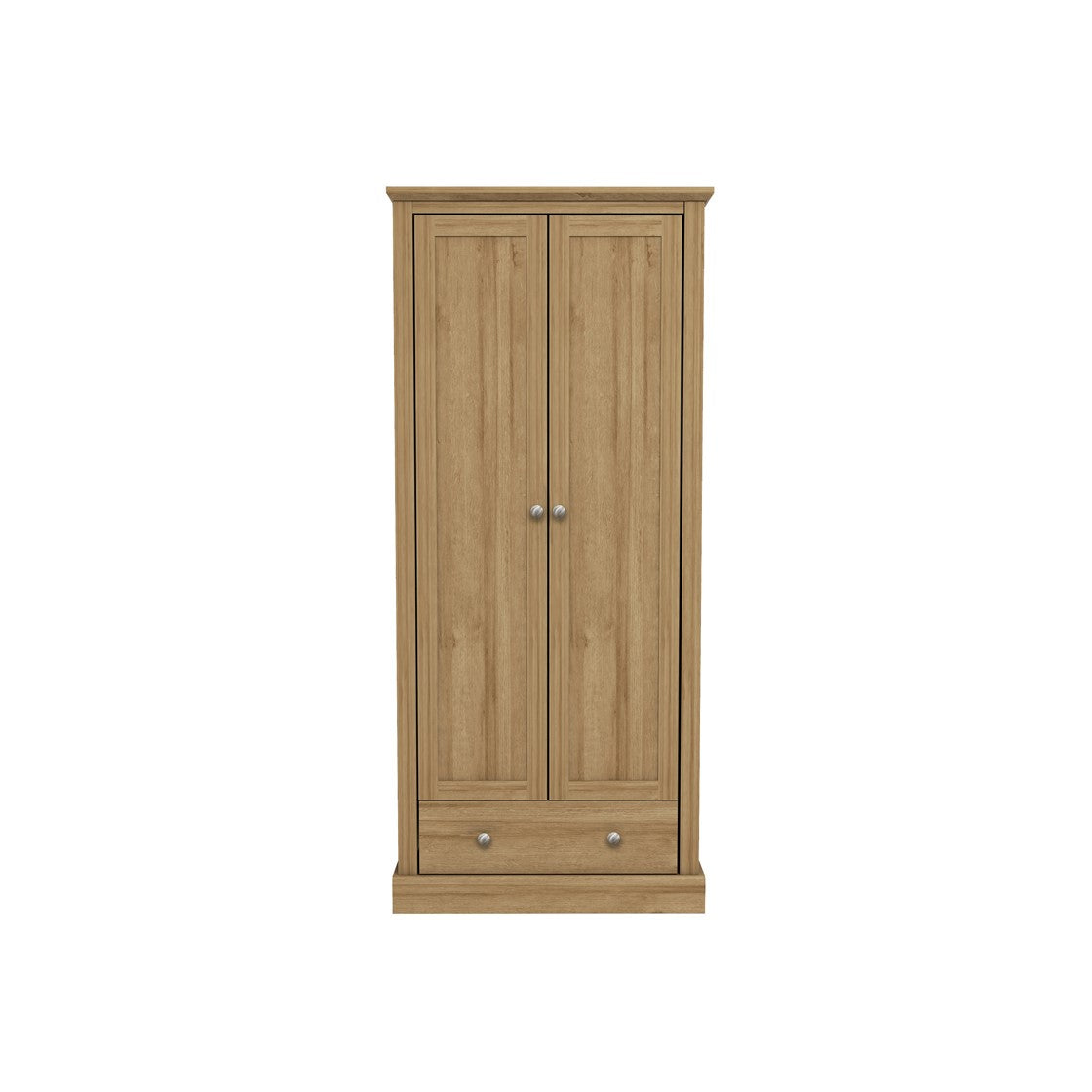 Traditional Oak Effect 2 Door 1 Drawer Wardrobe with Hanging Rail