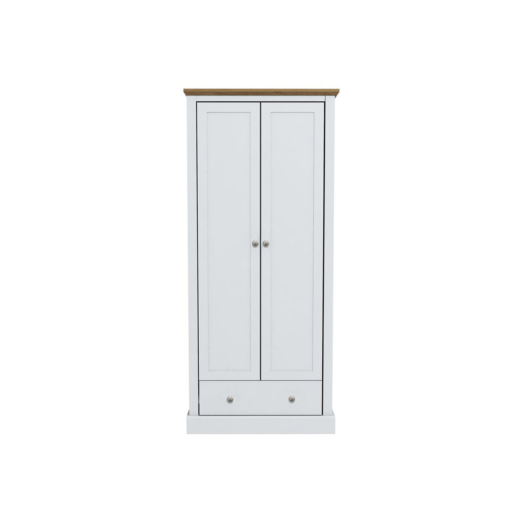 White 2 Door Wardrobe with Oak Effect Finish and Drawer