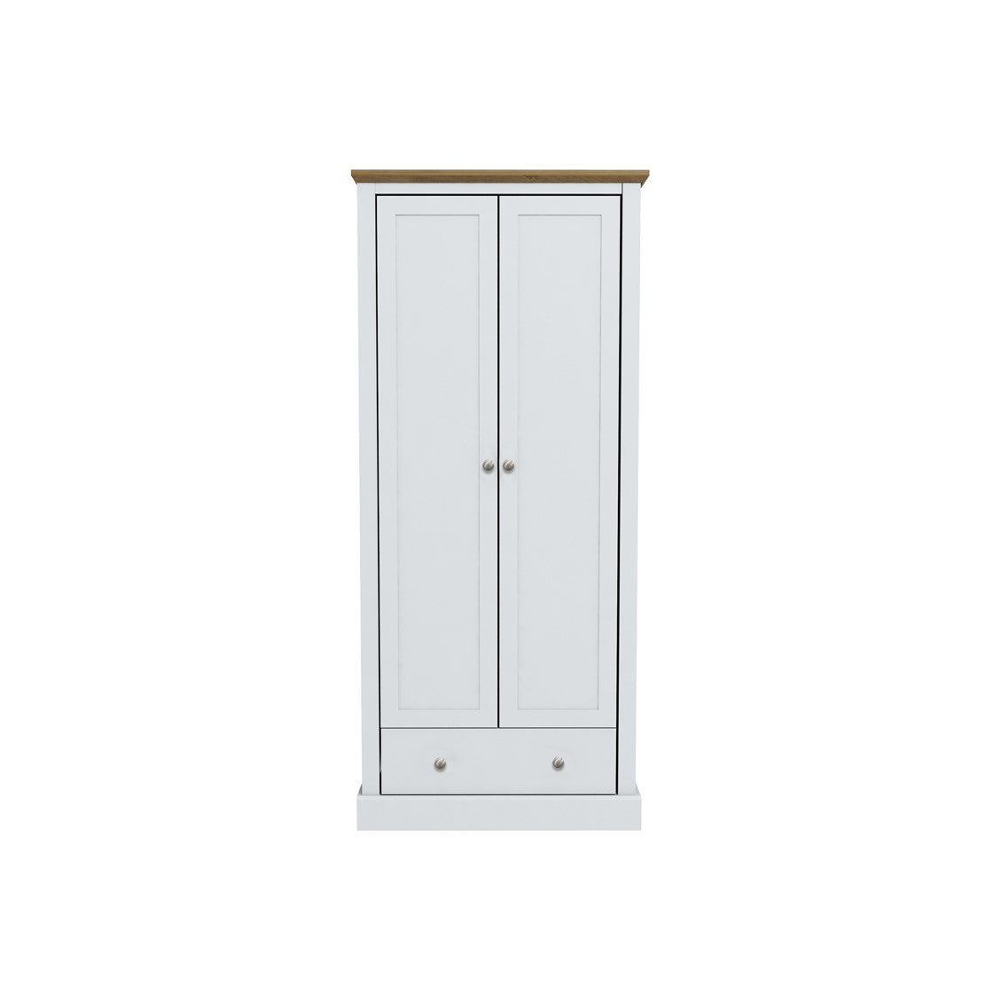 White 2 Door Wardrobe with Oak Effect Finish and Drawer