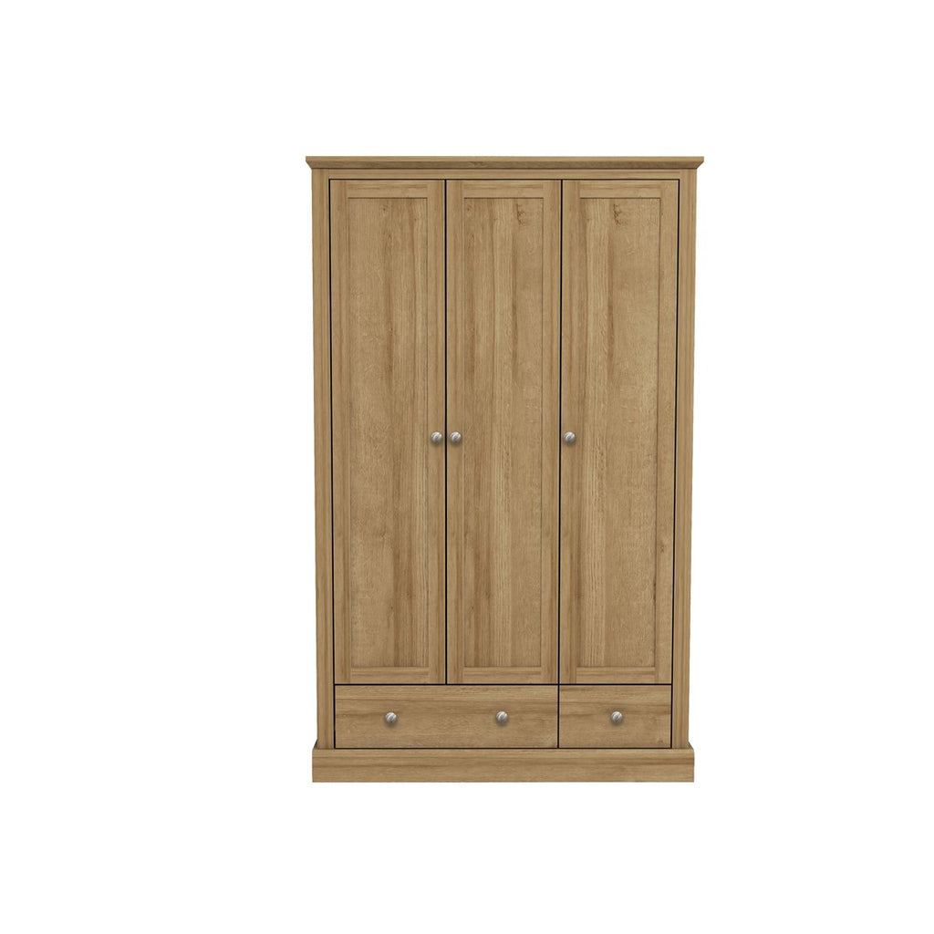 Oak Effect 3 Door 2 Drawer Triple Wardrobe with Internal Shelves