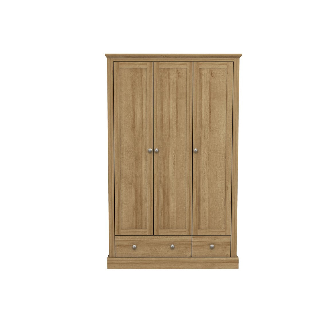 Oak Effect 3 Door 2 Drawer Triple Wardrobe with Internal Shelves
