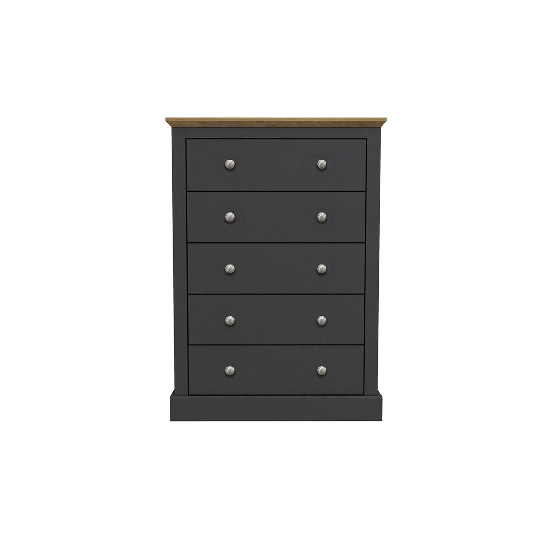 Traditional Charcoal Painted and Oak Effect Top 5 Drawer Bedroom Chest