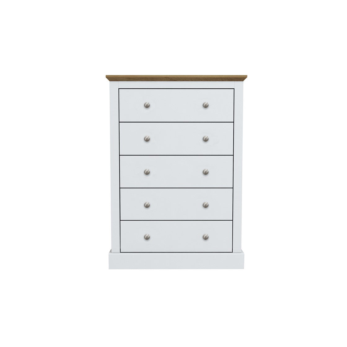 White Chest of 5 Drawers Oak Top Traditional Design