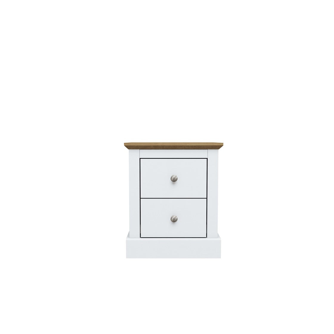 White 2 Drawer Bedside Chest with Oak Top