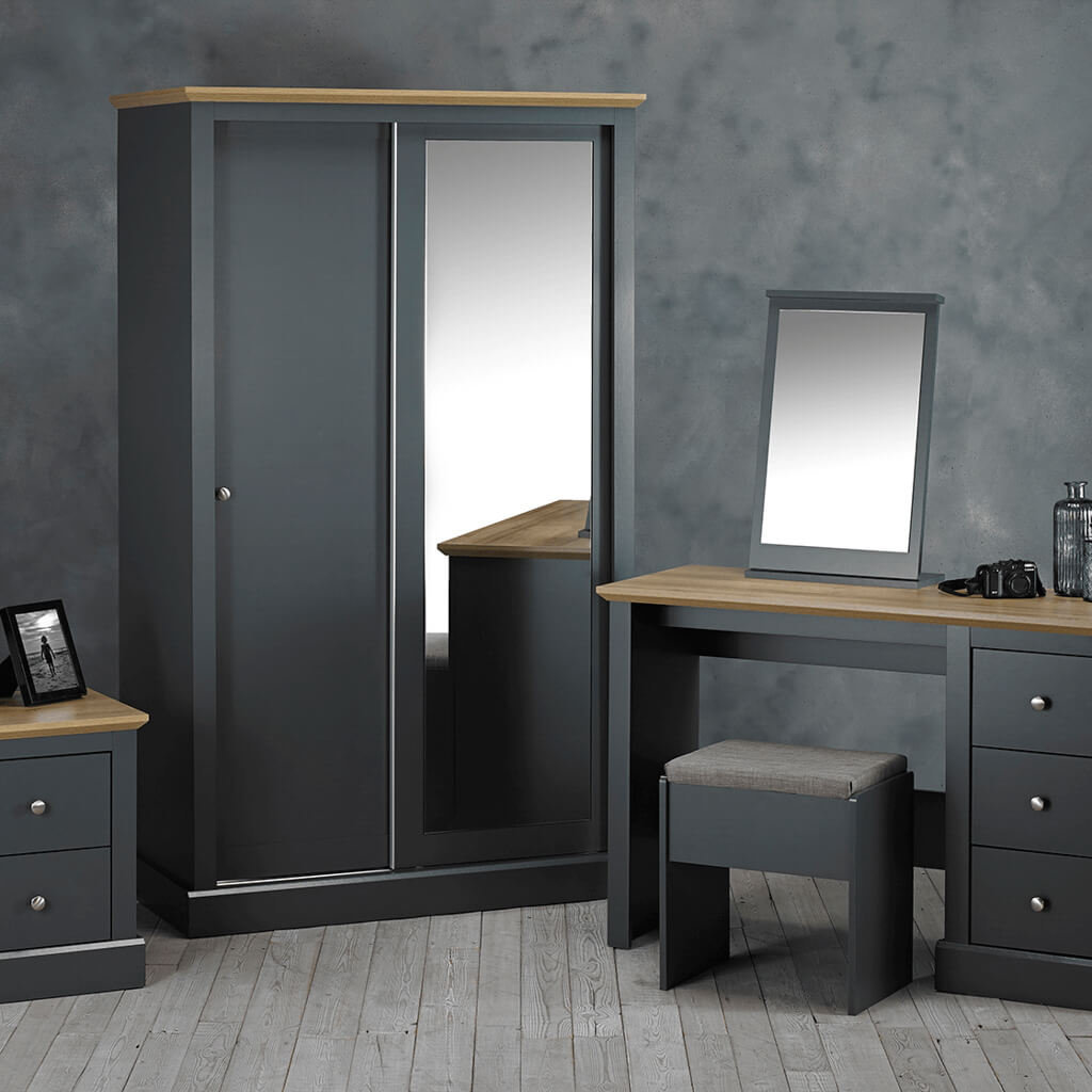 Charcoal Oak 2 Door Double Sliding Wardrobe with Shelves