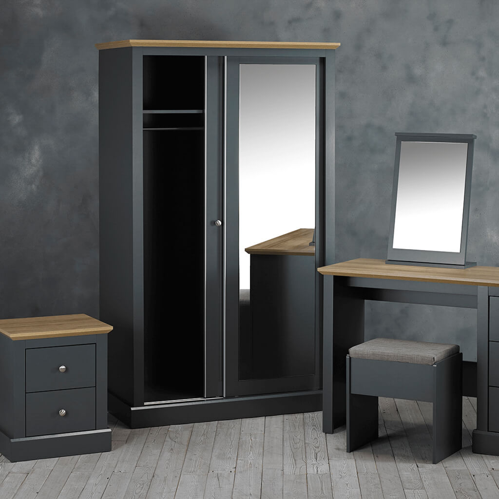 Charcoal Oak 2 Door Double Sliding Wardrobe with Shelves