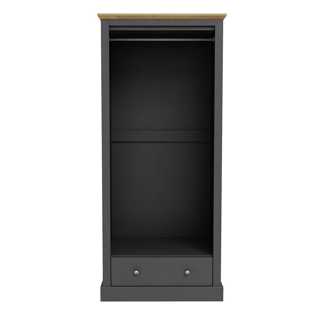 Traditional Charcoal Painted 2 Door Double Wardrobe with Oak Effect Top