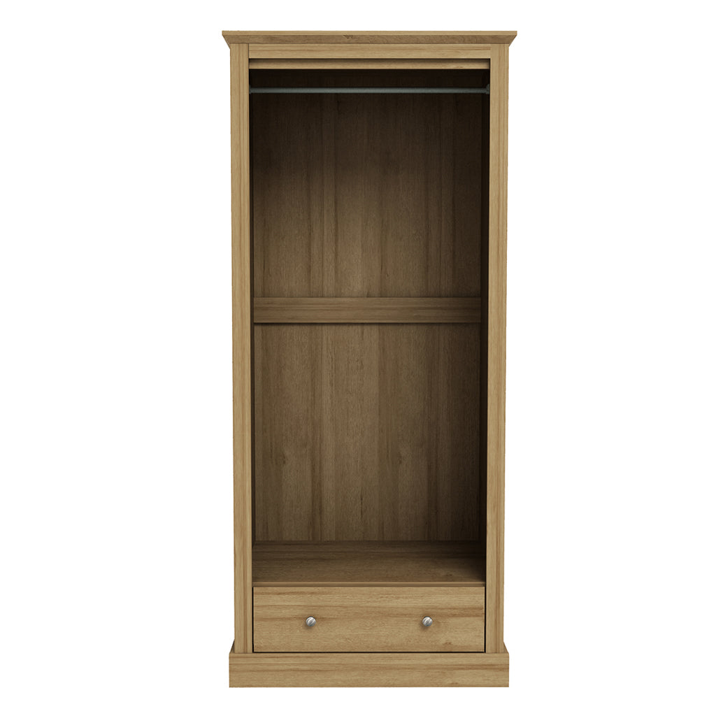 Traditional Oak Effect 2 Door 1 Drawer Wardrobe with Hanging Rail
