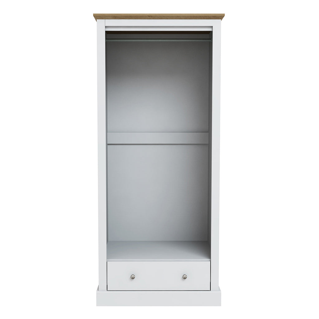 White 2 Door Wardrobe with Oak Effect Finish and Drawer