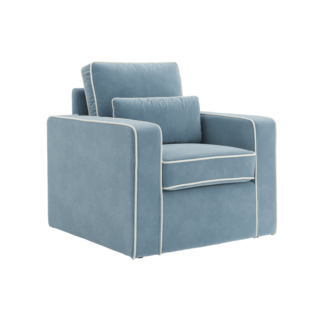 Ice Blue Fabric Accent Chair with Piping