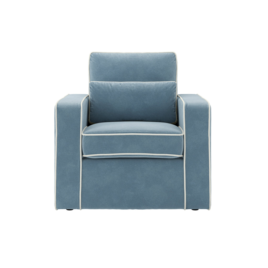 Ice Blue Fabric Accent Chair with Piping