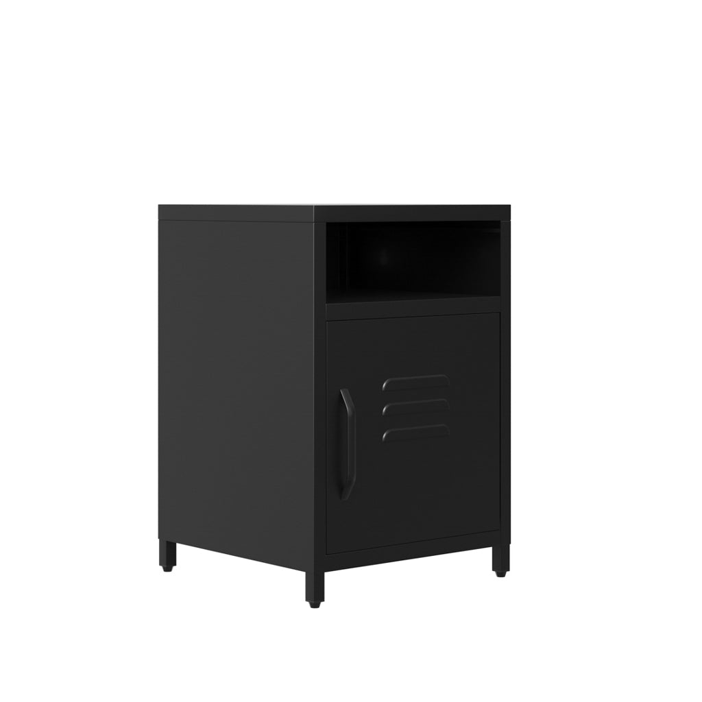 Black Steel 1 Door Locker Style Bedside Cabinet