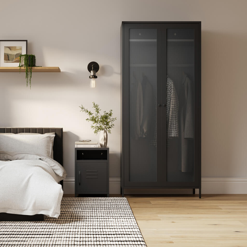 Black Steel 1 Door Locker Style Bedside Cabinet