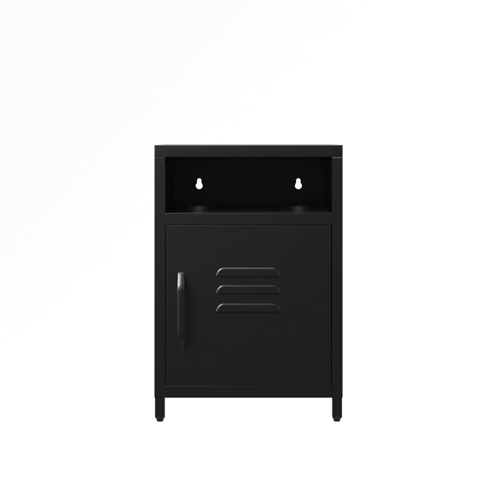 Black Steel 1 Door Locker Style Bedside Cabinet