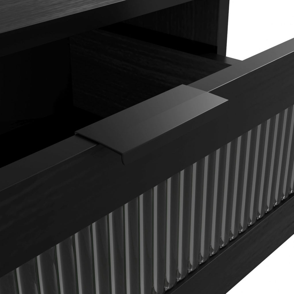 Matte Black 5 Drawer Chest with Reeded Glass and Metal Frame
