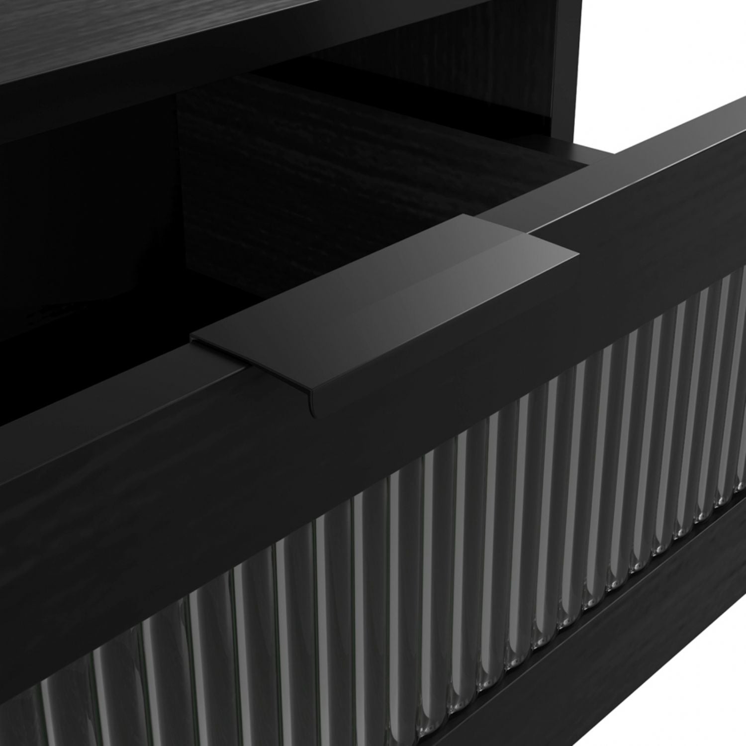 Matte Black 5 Drawer Chest with Reeded Glass and Metal Frame