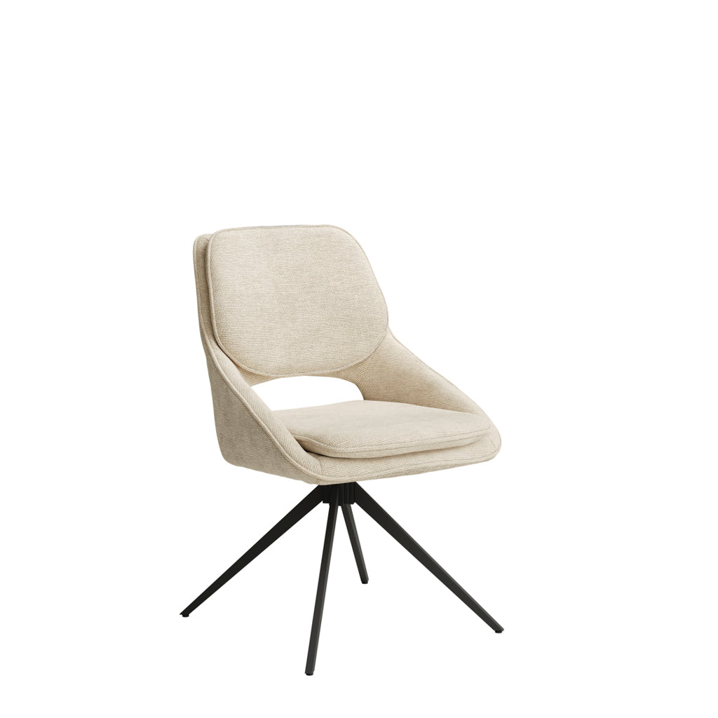 Off White Fabric Swivel Dining Chair Open Back