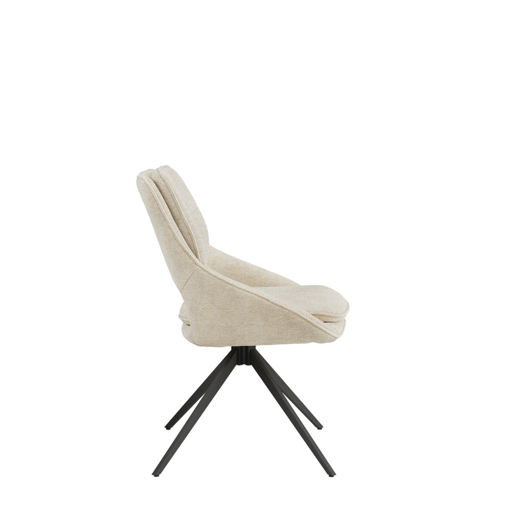 Off White Fabric Swivel Dining Chair Open Back