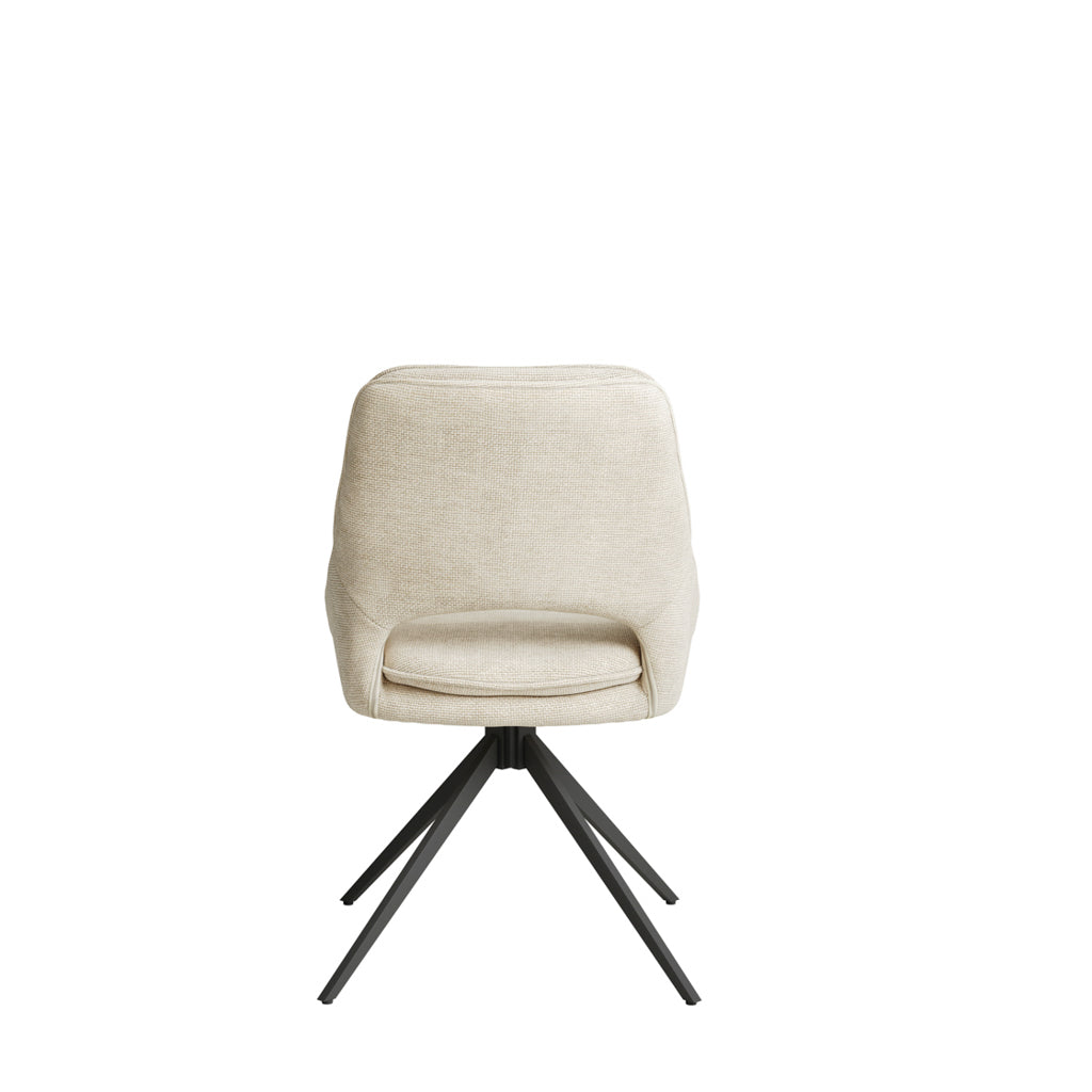 Off White Fabric Swivel Dining Chair Open Back