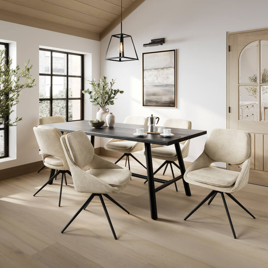 Off White Fabric Swivel Dining Chair Open Back