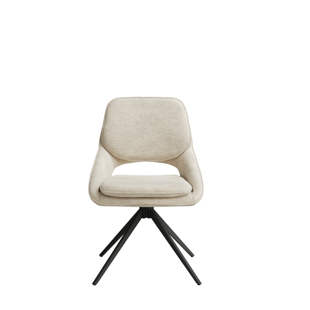Off White Fabric Swivel Dining Chair Open Back