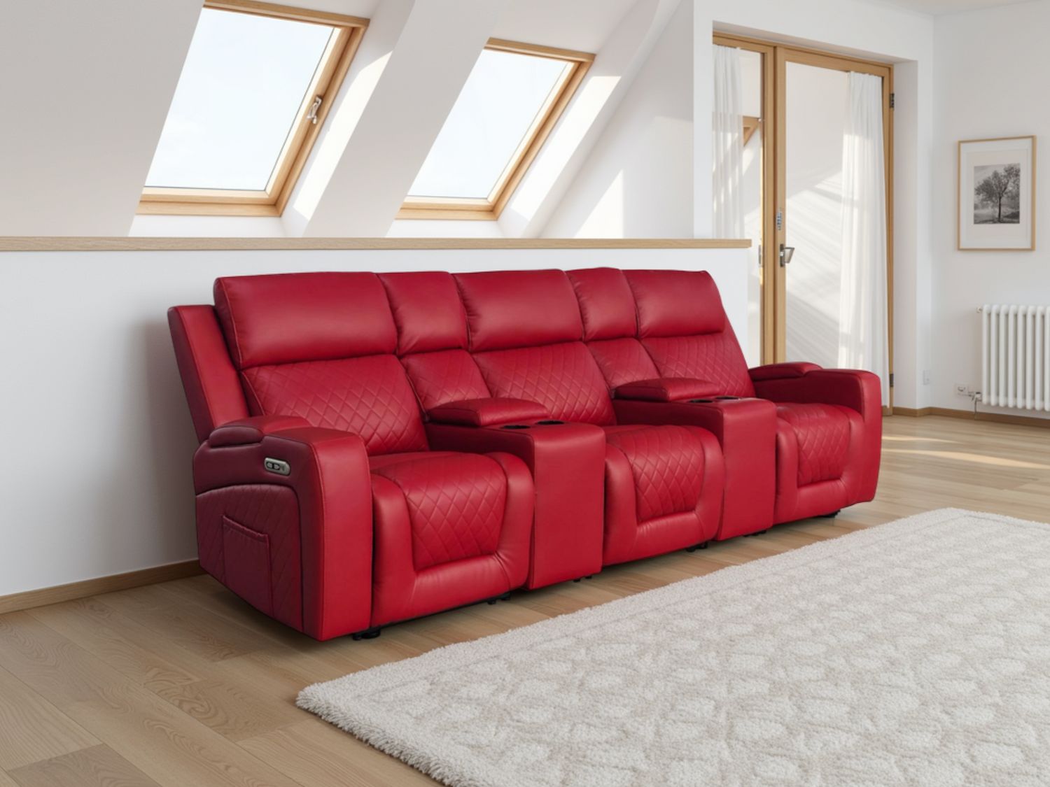 Red Leather Cinema 3 Seater Electric Recliner Sofa