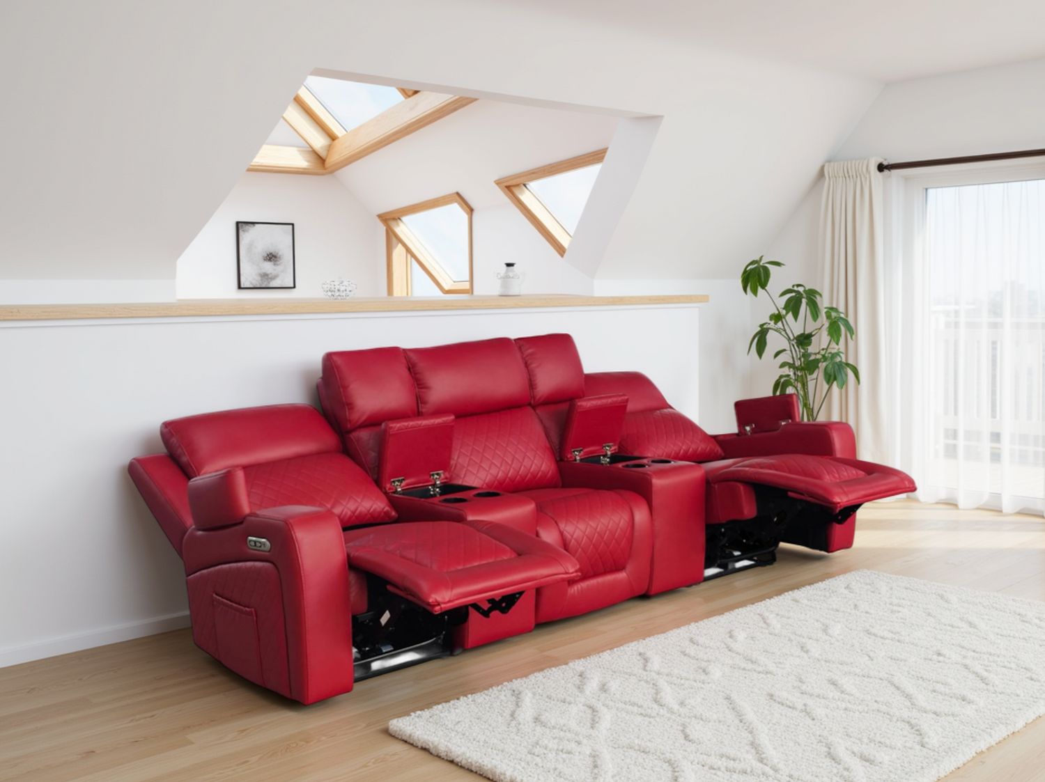 Red Leather Cinema 3 Seater Electric Recliner Sofa