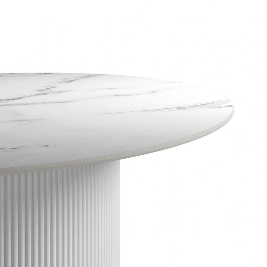 Stone White Marble Effect Round Dining Table Pedestal Base